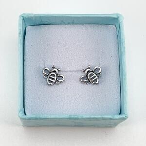 antiqued sterling silver bumble bees girls stud push back earrings gift for her